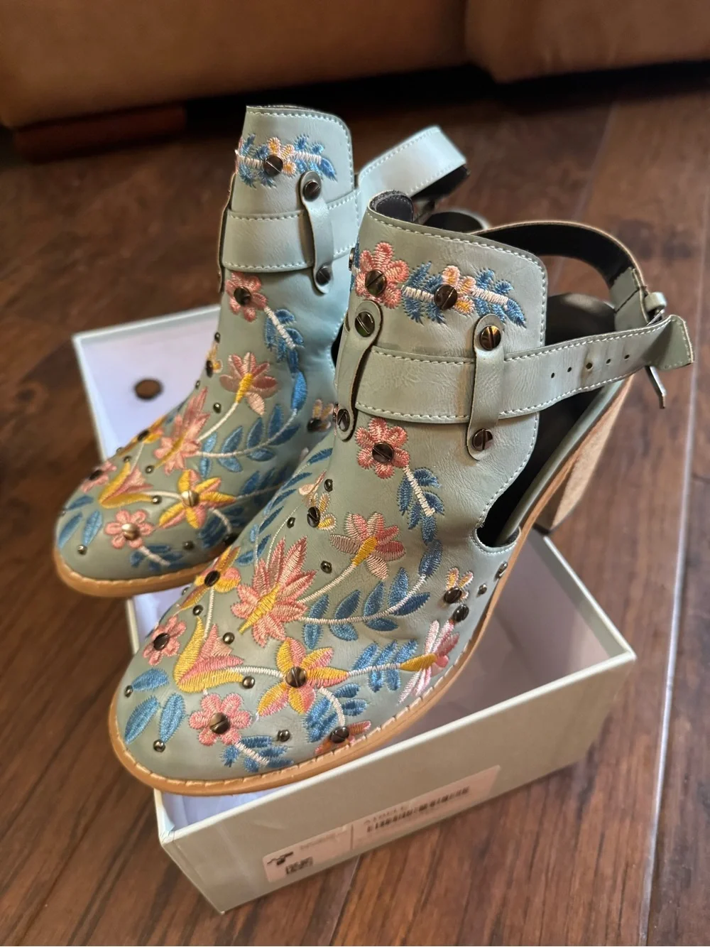 Embroidered Floral Ankle Booties - Light Blue worn twice. - Picture 2 of 4